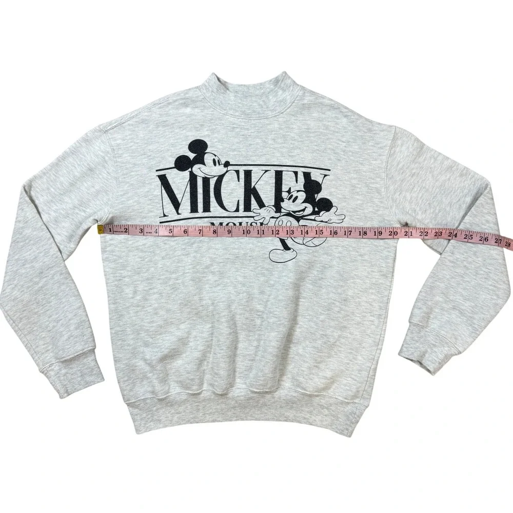 Disney Mickey Mouse Mock Neck Sweatshirt Grey Heather Graphic Pullover XS - Picture 3 of 6